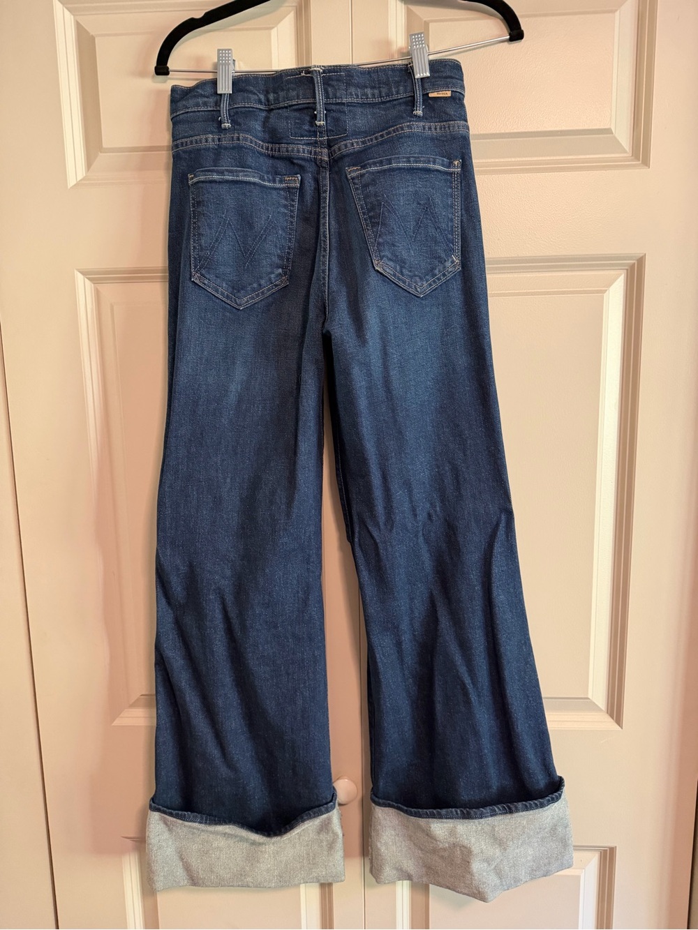MOTHER Wide-Leg Cuffed Jeans in Medium Blue with Light Cuff - Picture 8 of 11